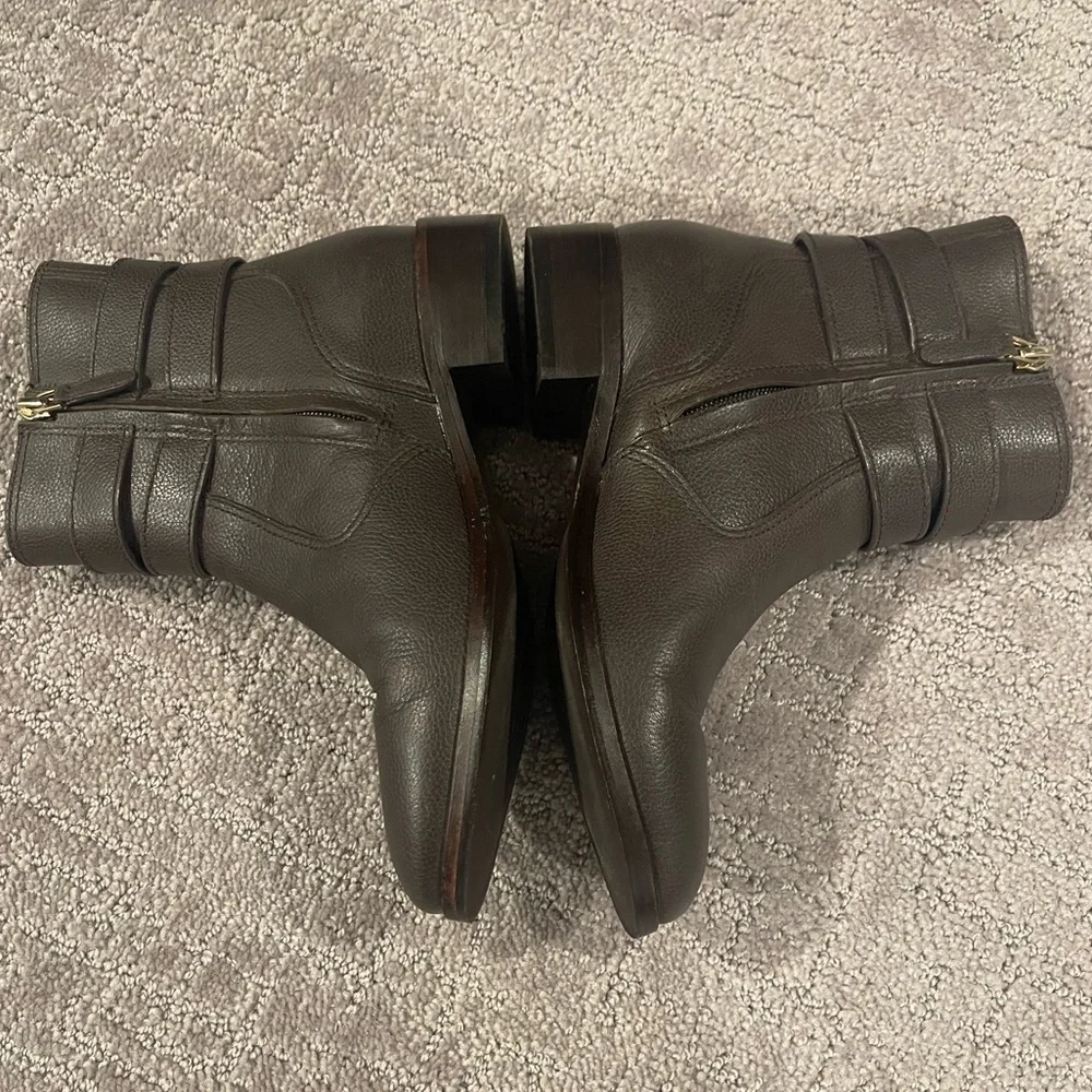 Tori Burch Gemini Link Chocolate Brown Leather Ankle Boots, 1.25” Heel, 6.5 M